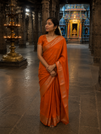 Burnt Orange Katan Silk Softy Saree with Gold Border