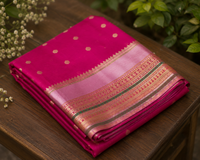 Magenta Katan Silk Saree with Rose Gold Zari Border