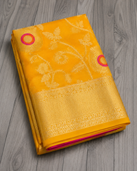 Mango Yellow Banarasi Georgette Saree with Meenakari Butis