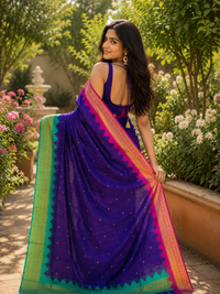 Royal Blue Katan Silk Saree with Gold Temple Border