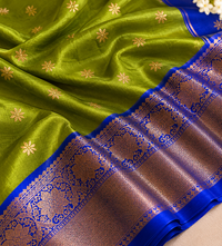 Olive Green Cotton Saree with Royal Blue Zari Border