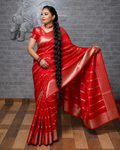 Red Banarasi Georgette Saree with Gold Floral Jaal Border
