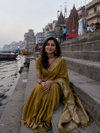 Olive Katan Silk Softy Saree with Gold Zari Border
