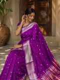 Royal Purple Cotton Saree with Lavender Pink Zari Border
