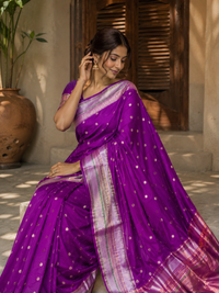 Royal Purple Cotton Saree with Lavender Pink Zari Border