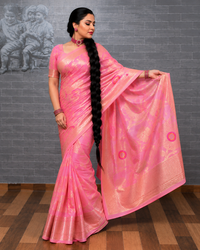 Pink Banarasi Georgette Saree with Meenakari Butis