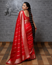 Red Banarasi Georgette Saree with Gold Floral Jaal Border