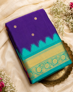 Royal Blue Katan Silk Saree with Gold Temple Border