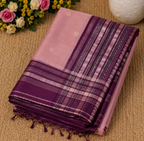Blush Pink Katan Silk Saree with Purple Zari Border