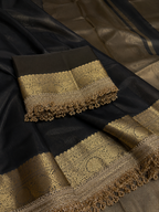 Black Tissue Silk Saree with Gold Lace Fringe Border