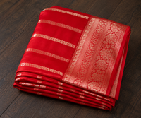 Red Banarasi Georgette Saree with Gold Floral Jaal Border