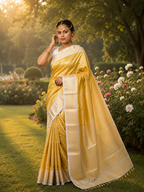 Golden Yellow Tissue Silk Saree with Gold Temple Border