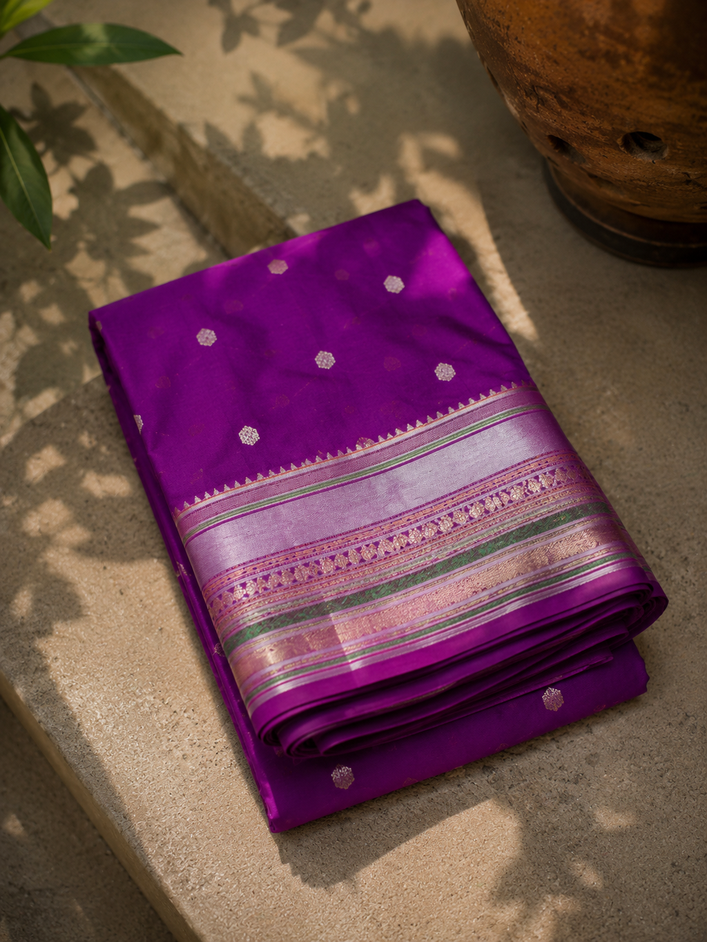 Royal Purple Cotton Saree with Lavender Pink Zari Border