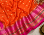 Orange Katan Silk Saree with Magenta Zari Border