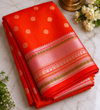 Orange Red Cotton Saree with Pink Gold Zari Border