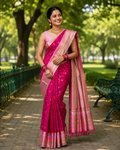 Magenta Katan Silk Saree with Rose Gold Zari Border