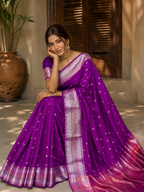 Royal Purple Cotton Saree with Lavender Pink Zari Border