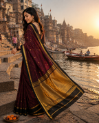 Deep Maroon Banarasi Katan Softy Saree with Gold Border