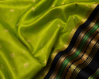 Lime Green Katan Silk Saree with Black Gold Zari Border