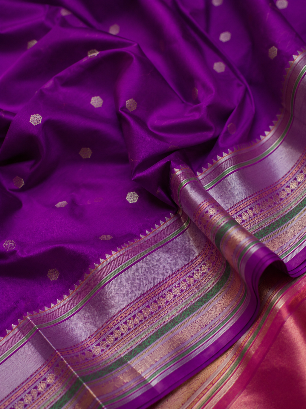 Royal Purple Cotton Saree with Lavender Pink Zari Border