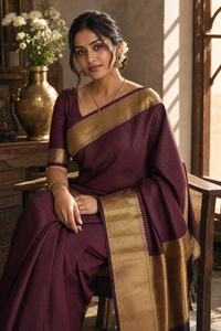 Deep Plum Cotton Silk Saree with Gold Zari Border
