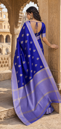Royal Blue Cotton Saree with Silver Tree Butis