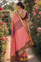 Coral Pink Banarasi Katan Silk Saree with Gold Zari