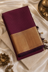 Deep Plum Cotton Silk Saree with Gold Zari Border