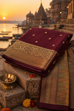Wine Banarasi Semi Katan Silk Buti Saree