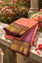 Coral Pink Banarasi Katan Silk Saree with Gold Zari
