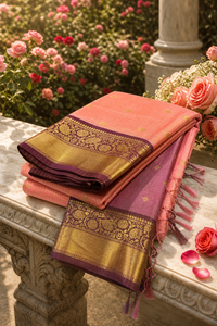 Coral Pink Banarasi Katan Silk Saree with Gold Zari