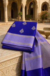 Royal Blue Cotton Saree with Silver Tree Butis
