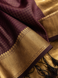 Deep Plum Cotton Silk Saree with Gold Zari Border