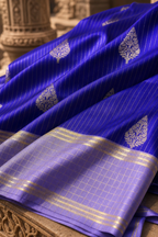 Royal Blue Cotton Saree with Silver Tree Butis