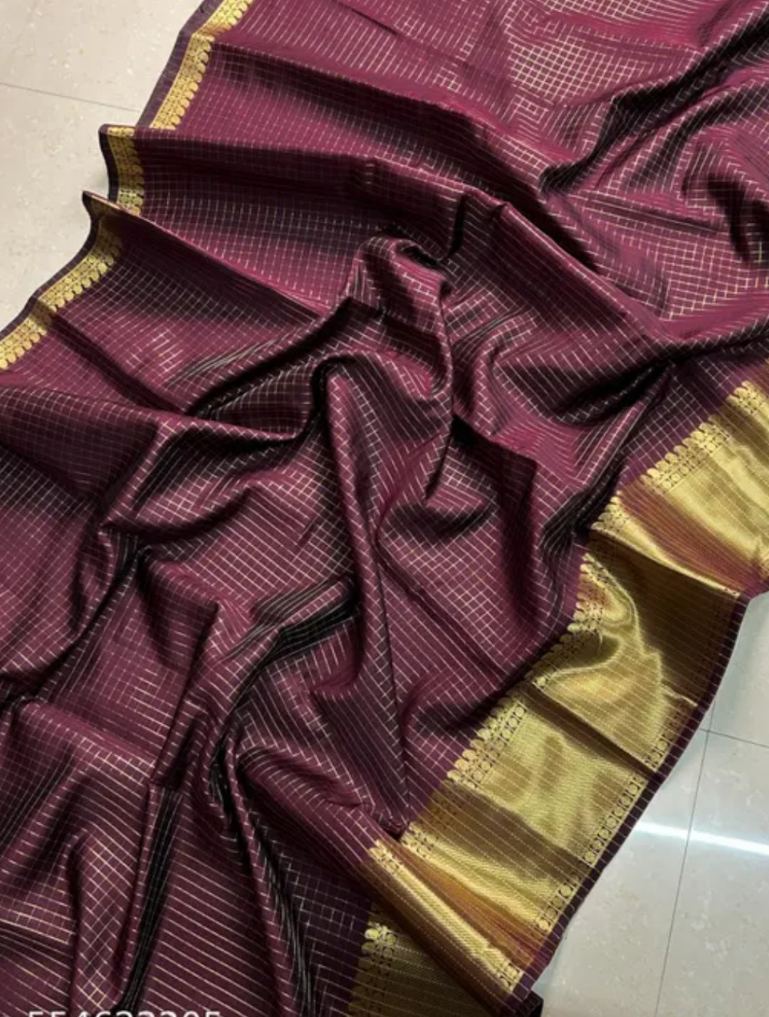 Deep Plum Cotton Silk Saree with Gold Zari Border