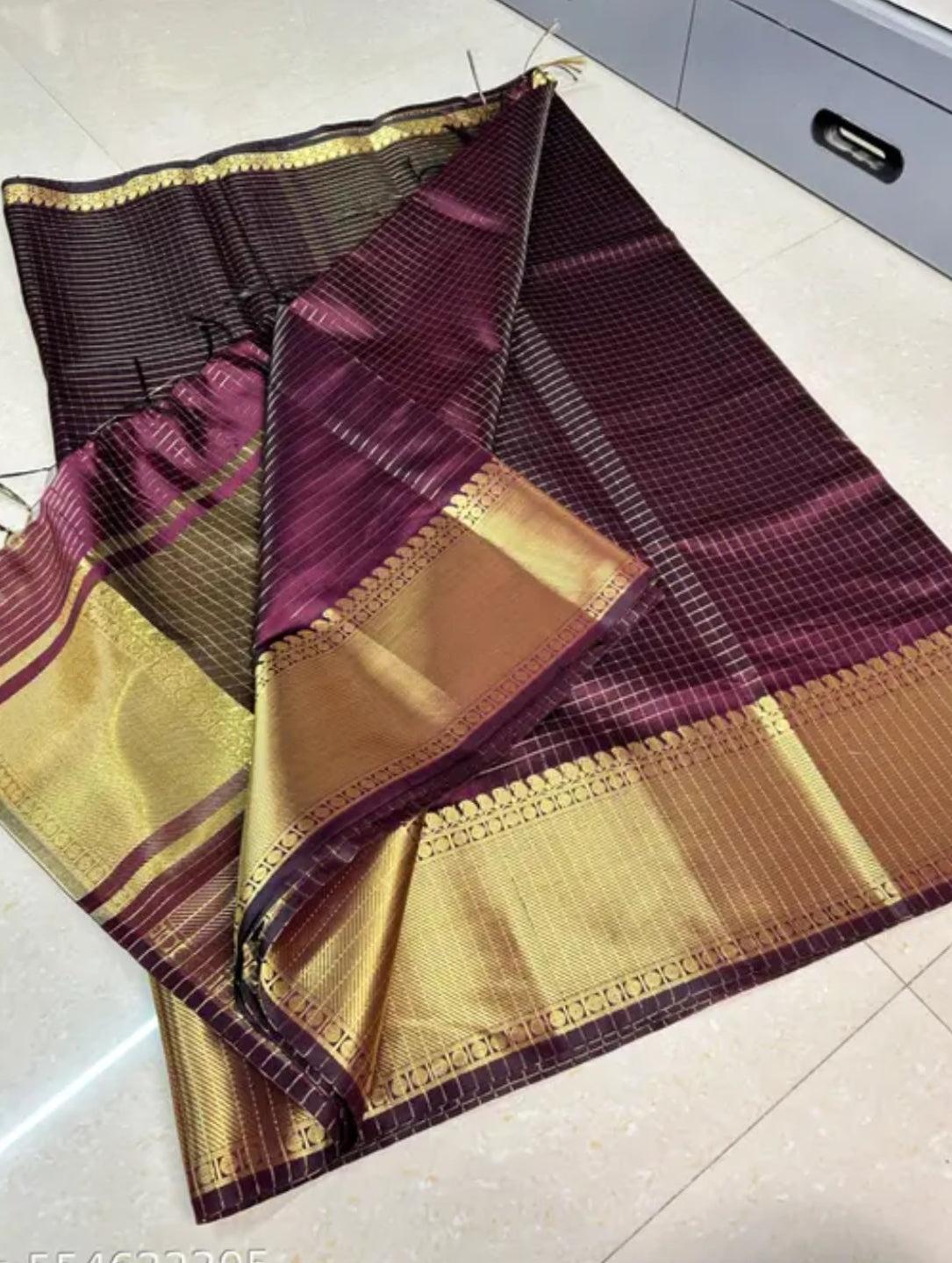 Deep Plum Cotton Silk Saree with Gold Zari Border