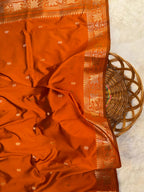 Burnt Orange Katan Silk Softy Saree with Gold Border