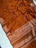 Burnt Orange Katan Silk Softy Saree with Gold Border