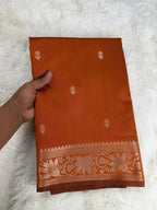 Burnt Orange Katan Silk Softy Saree with Gold Border