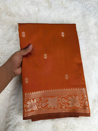 Burnt Orange Katan Silk Softy Saree with Gold Border