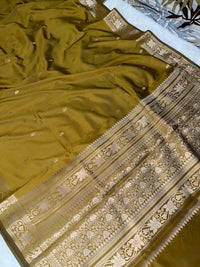 Olive Katan Silk Softy Saree with Gold Zari Border