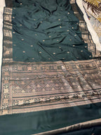 Teal Katan Silk Softy Saree with Gold Zari Border
