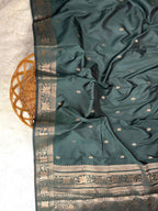 Teal Katan Silk Softy Saree with Gold Zari Border