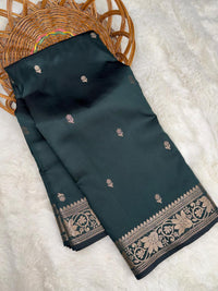 Teal Katan Silk Softy Saree with Gold Zari Border