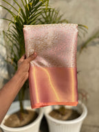 Peach Kanjivaram Silk Saree with Copper Zari Border