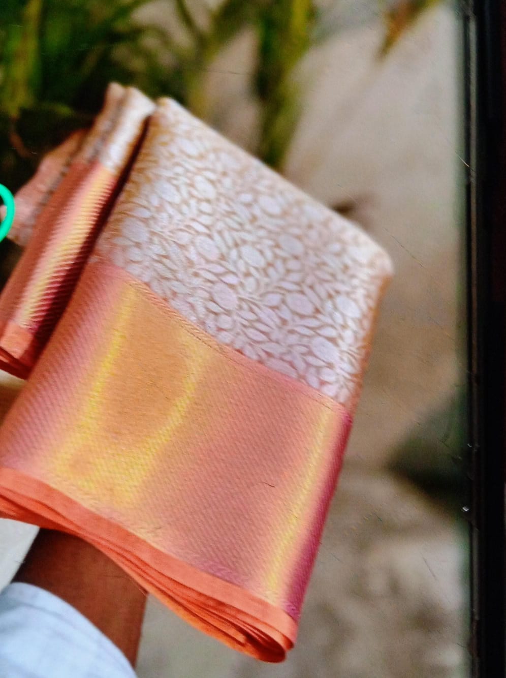 Peach Kanjivaram Silk Saree with Copper Zari Border