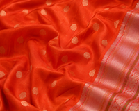 Orange Red Cotton Saree with Pink Gold Zari Border