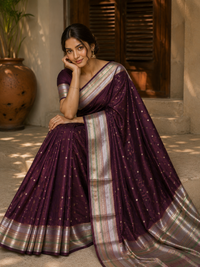 Deep Wine Katan Silk Saree with Golden Pallu