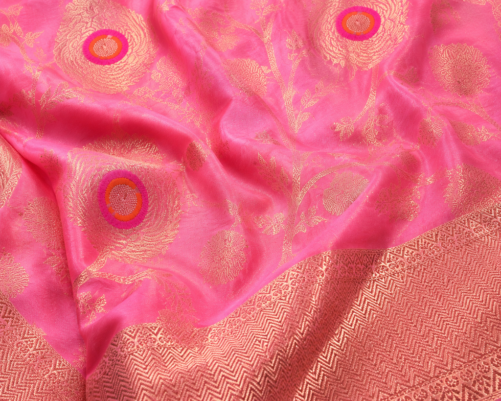 Pink Banarasi Georgette Saree with Meenakari Butis