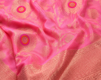 Pink Banarasi Georgette Saree with Meenakari Butis